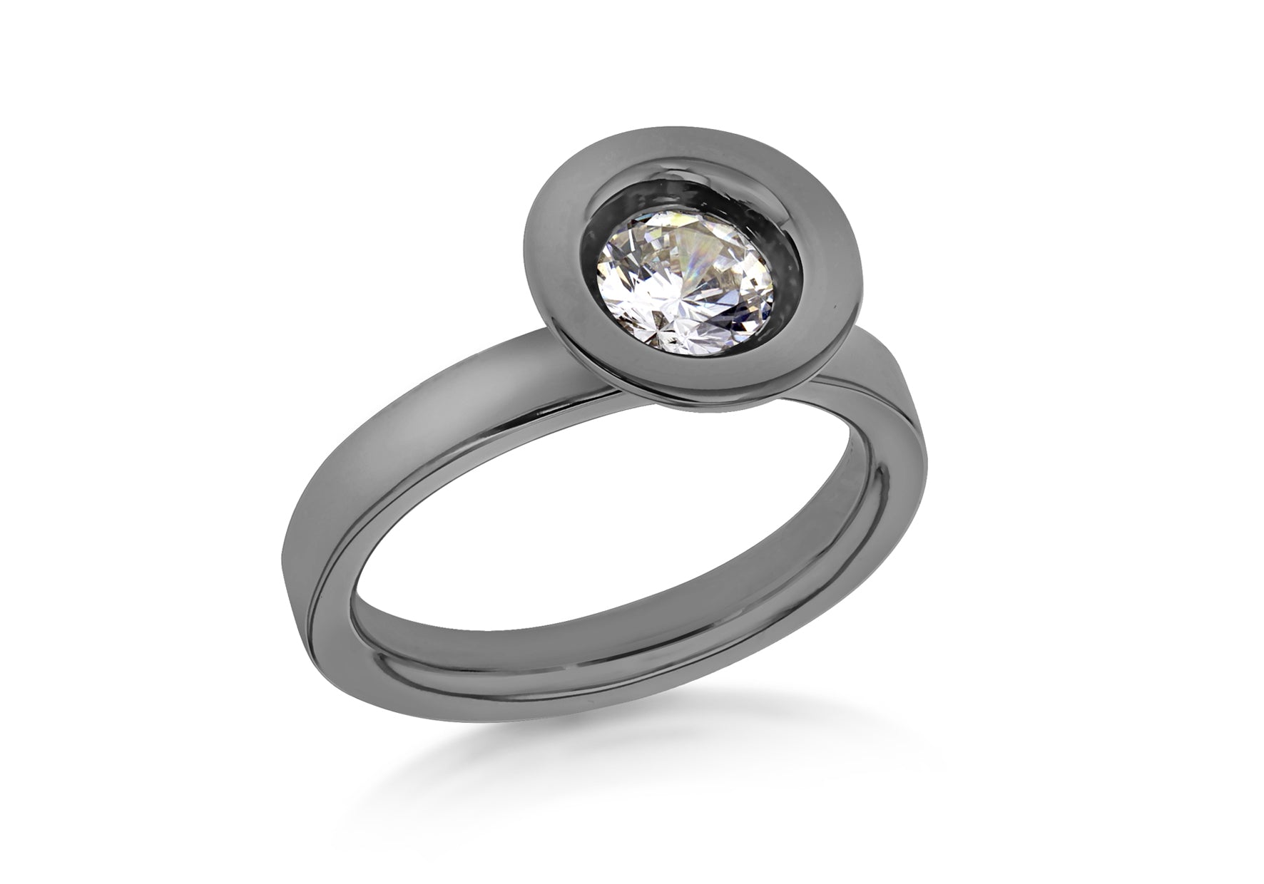 Sterling Silver Black Rhodium Plated Round White Zirconia Stacking Ring