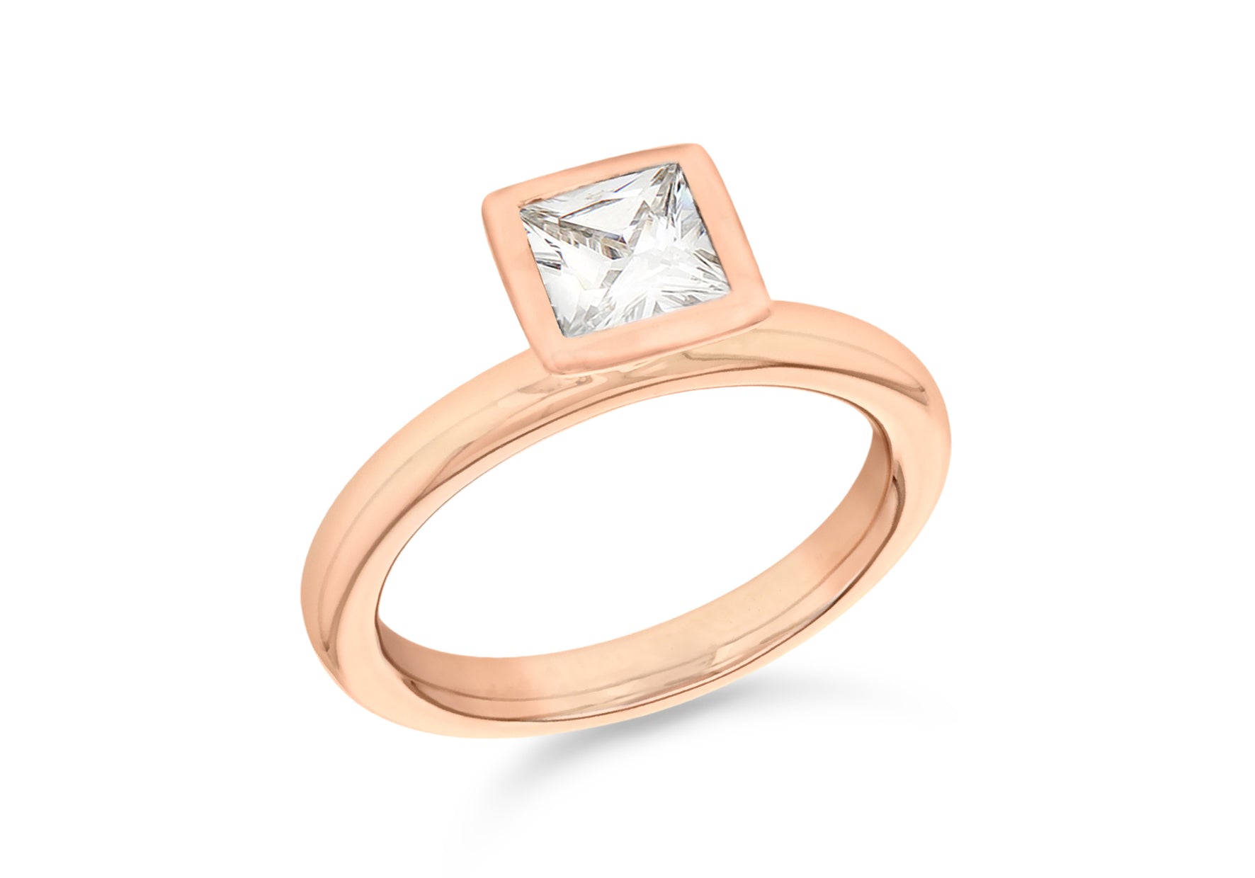 Sterling Silver Rose Gold Plated Square White Zirconia  Stacking Ring