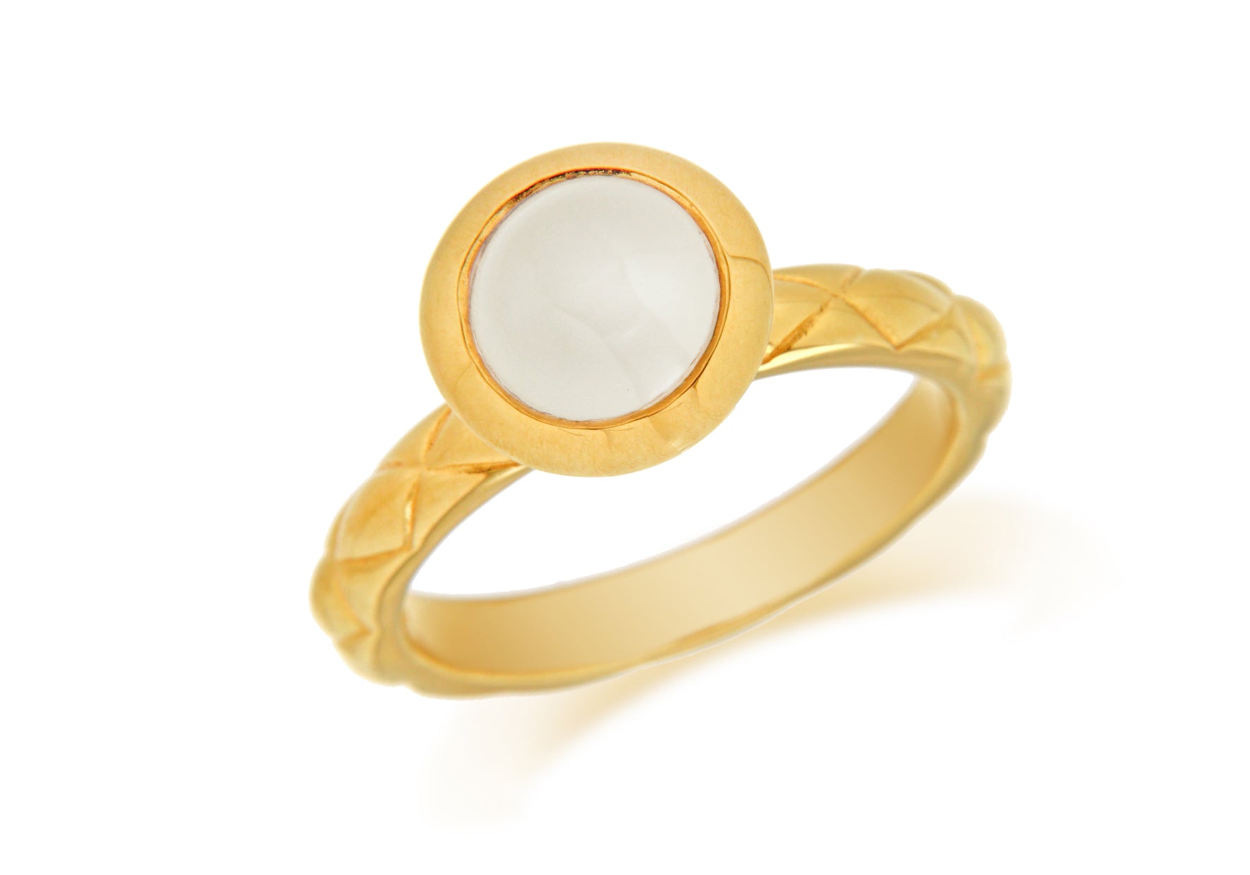 Sterling Silver Yellow Gold Plated Round White Opaque Crystal  Patterned Stacking Ring