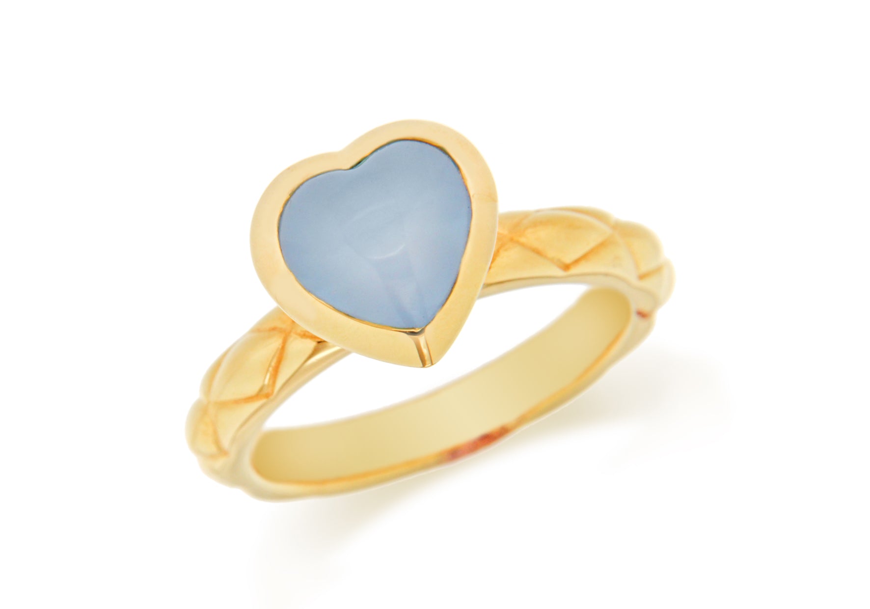 Sterling Silver Yellow Gold Plated Blue Opaque Crystal  Heart Patterned Stacking Ring