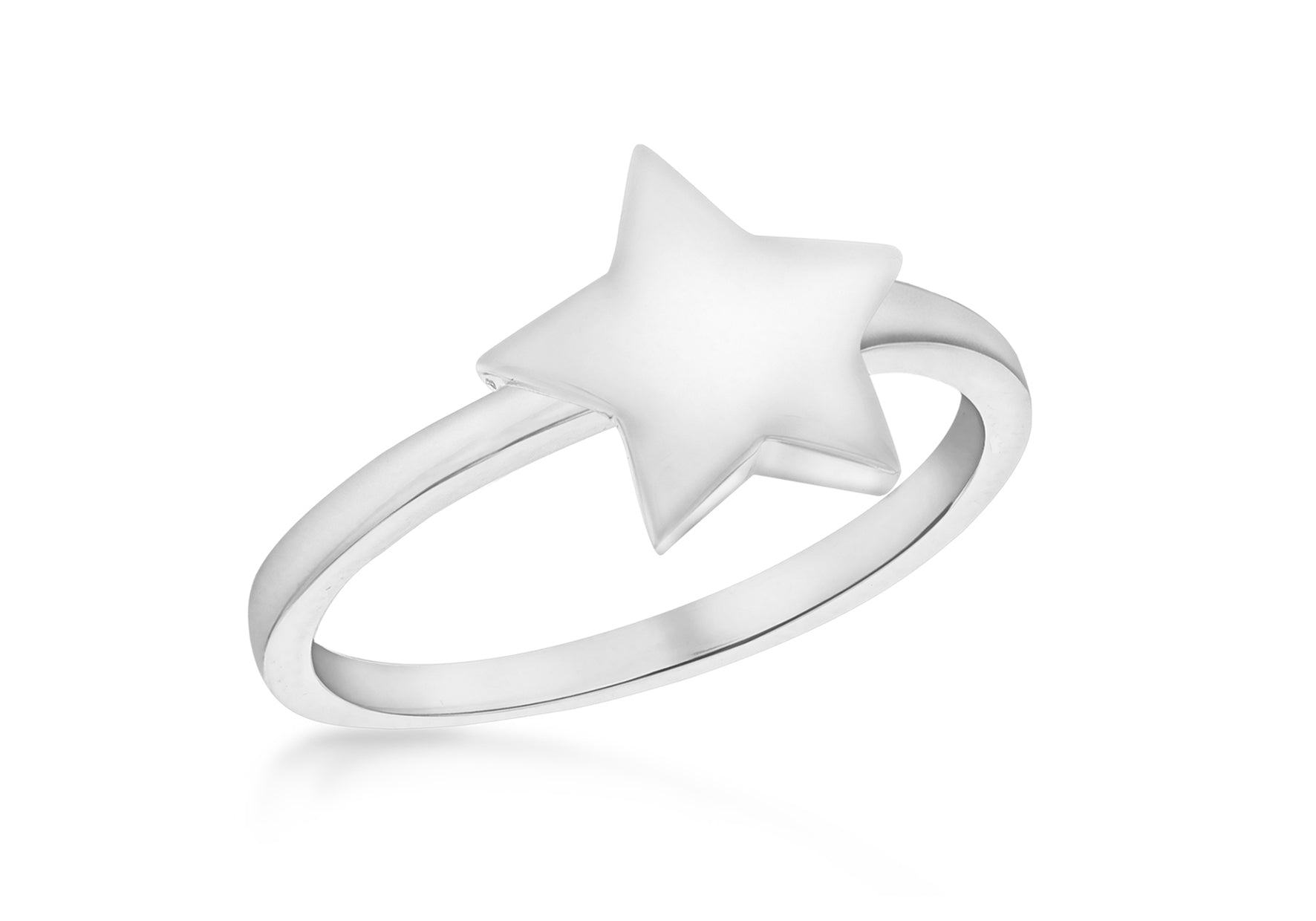 Sterling Silver Rhodium Plated Plain 8.7mm x 9.5mm Star Ring