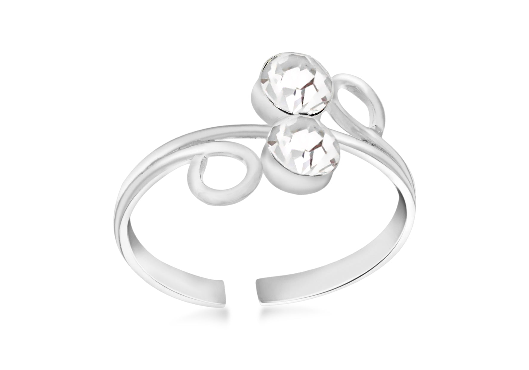 Sterling Silver White Crystal Crossover Toe Ring