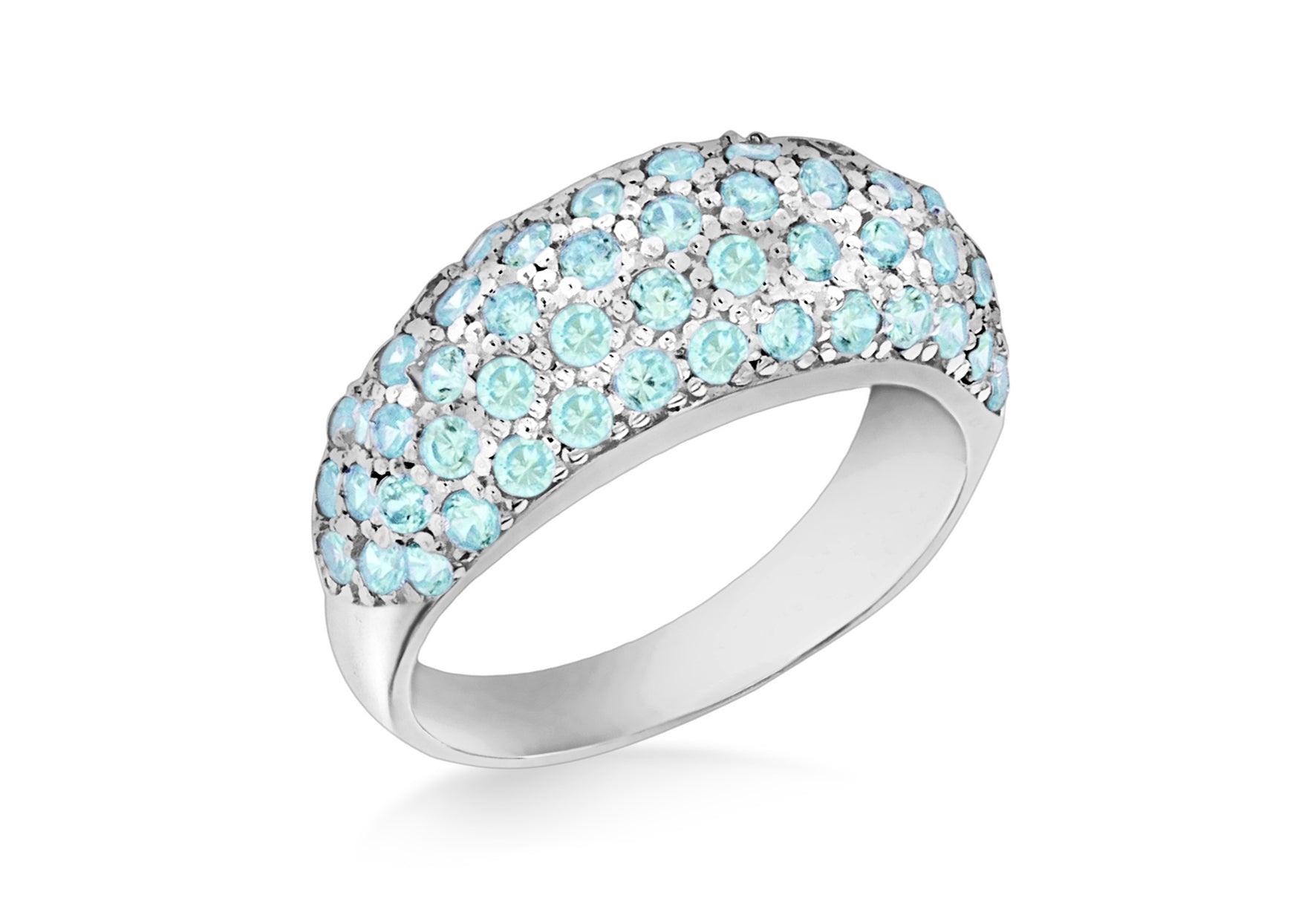 Sterling Silver Dome Blue Zirconia Stone Set Ring