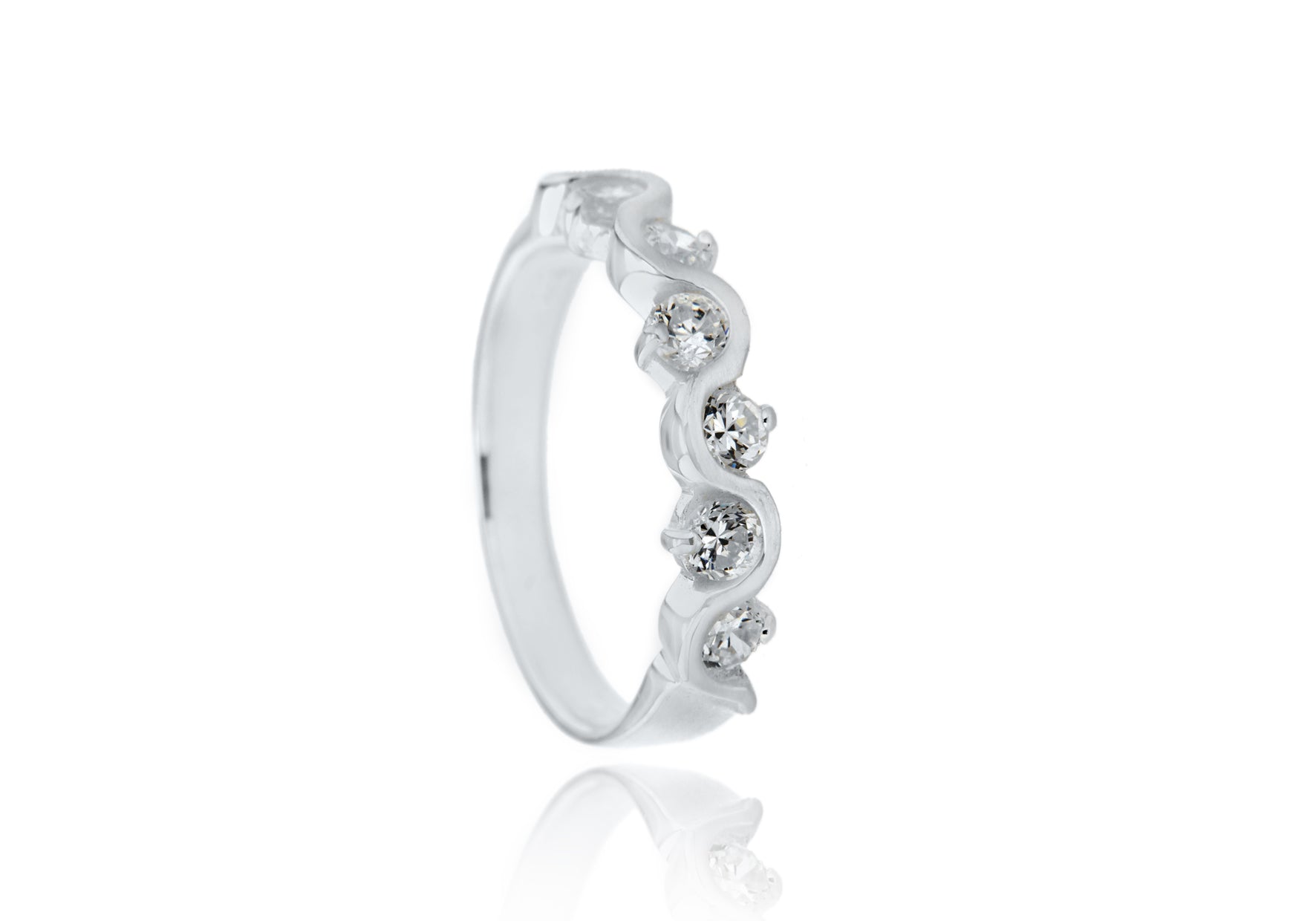 Sterling Silver Zirconia Wave Six Stone Ring