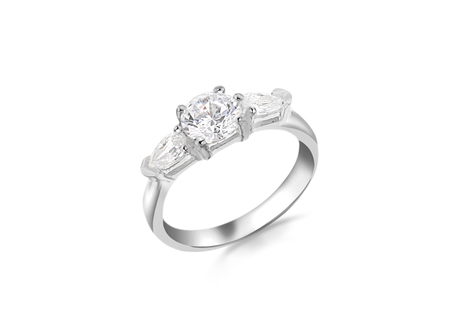 Sterling Silver Round and Pear Cut Zirconia Set Ring
