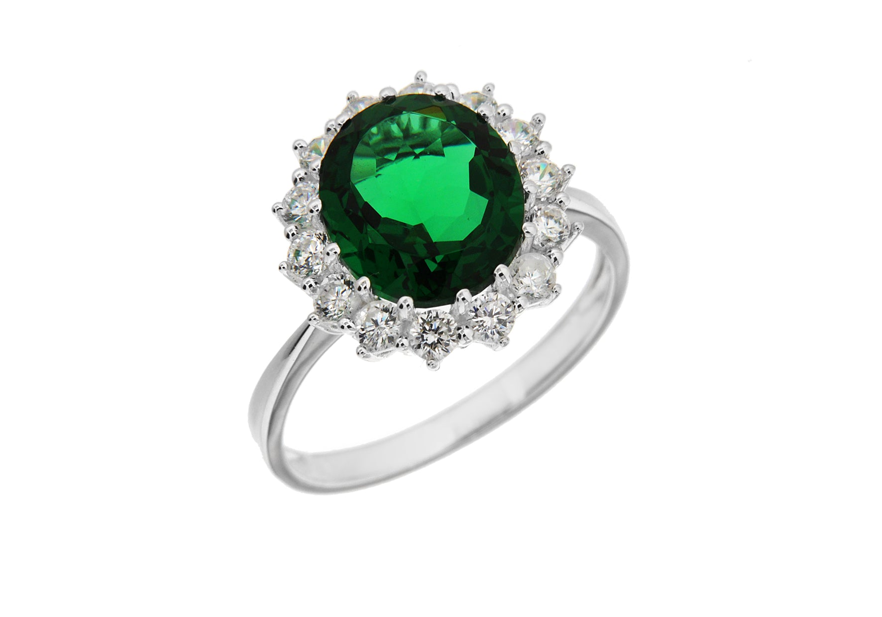 Sterling Silver White Zirconia and Green Crystal Cluster Ring