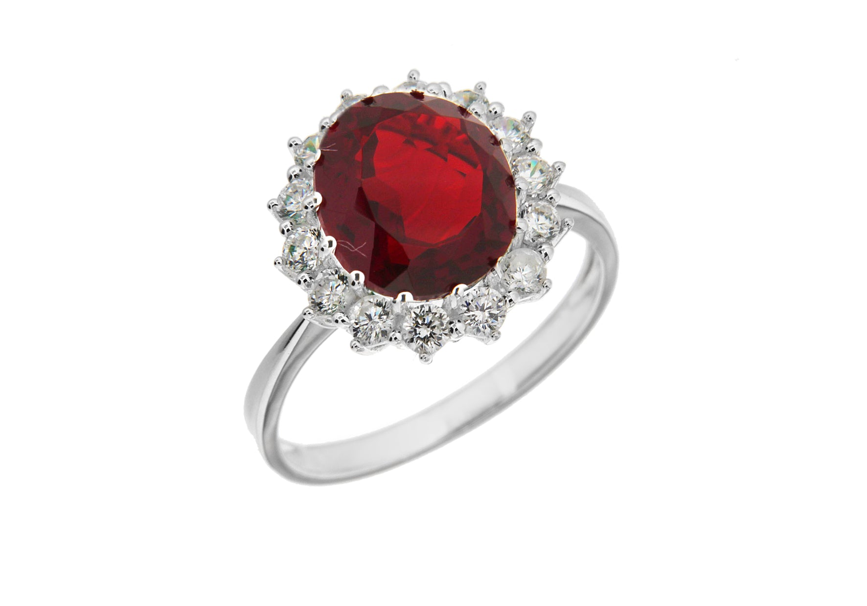 Sterling Silver White Zirconia & Red Crystal Cluster Ring