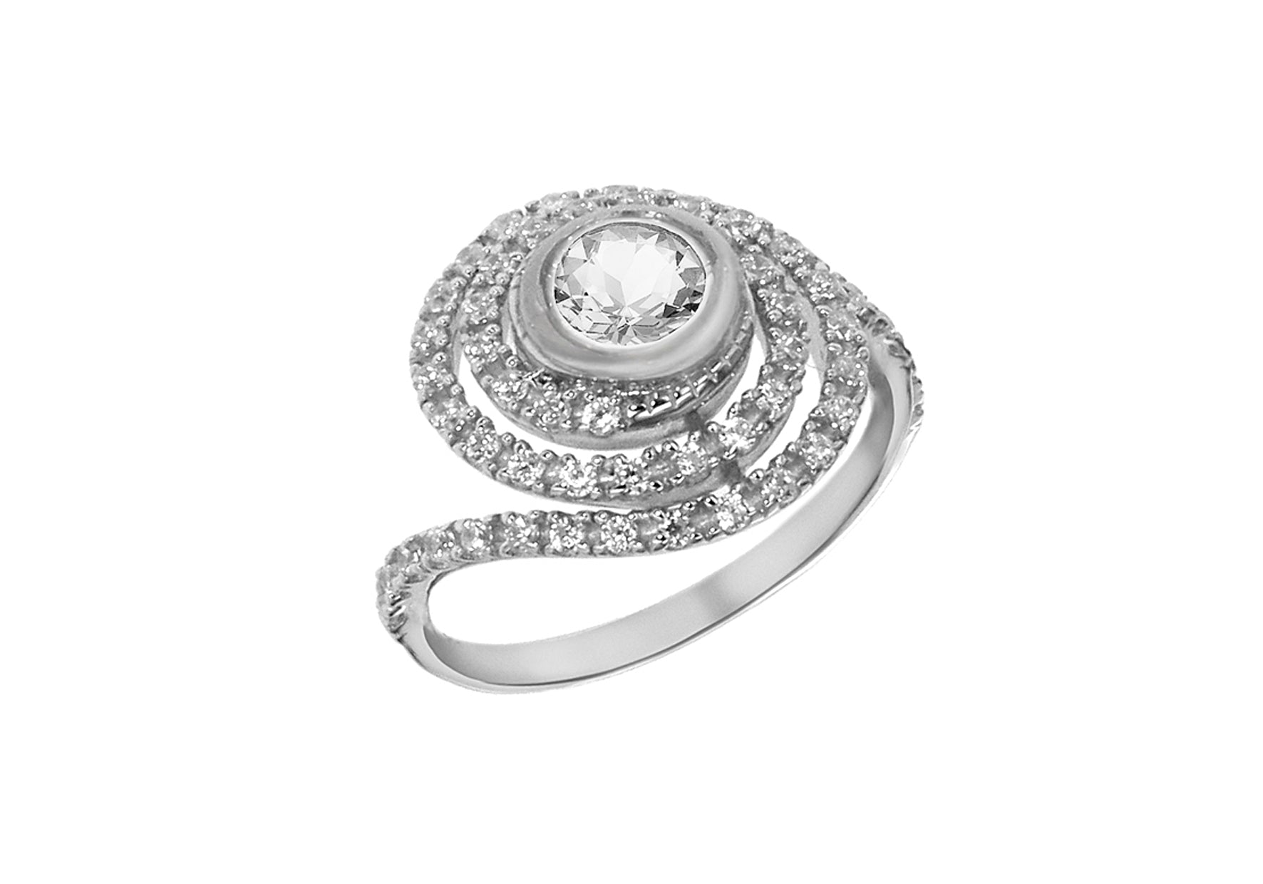 Sterling Silver Rhodium Plated White Zirconia Spiral Ring