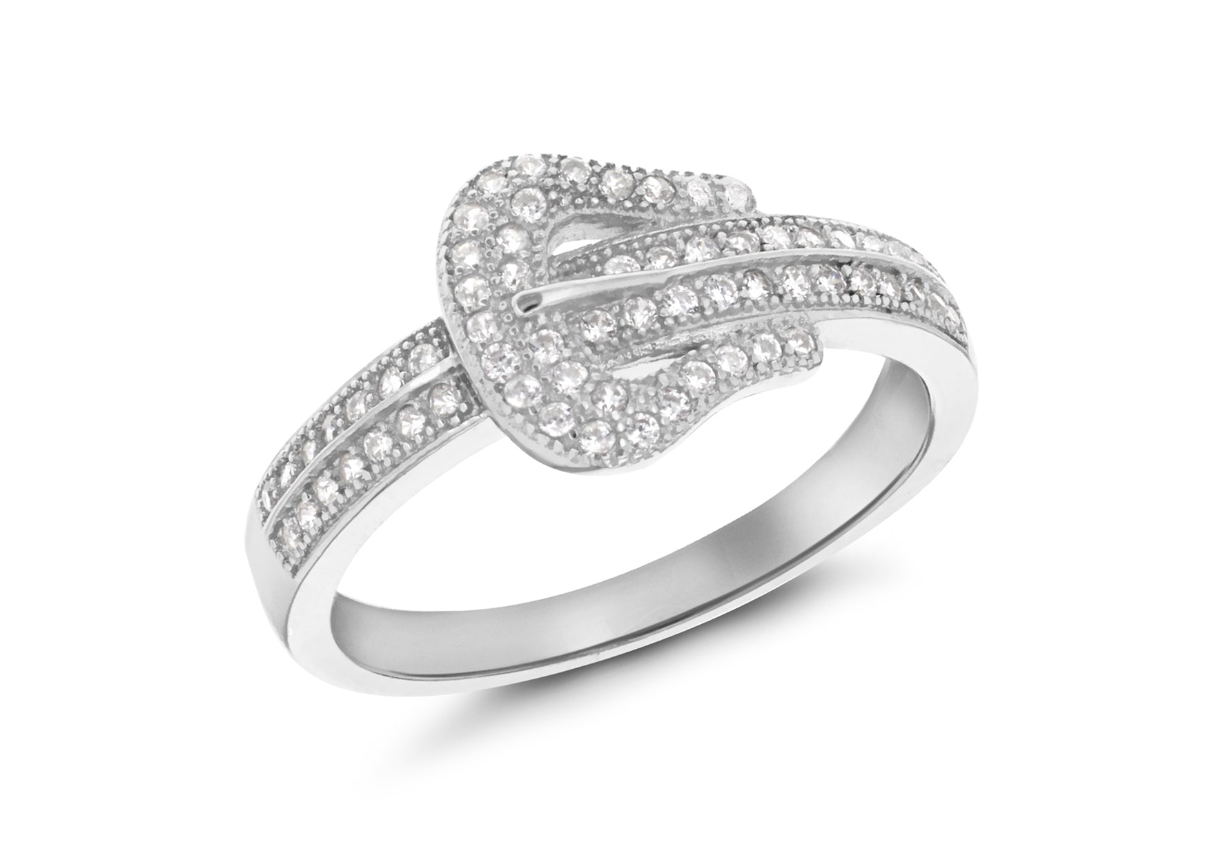 Sterling Silver Rhodium Plated Zirconia Bukle Ring