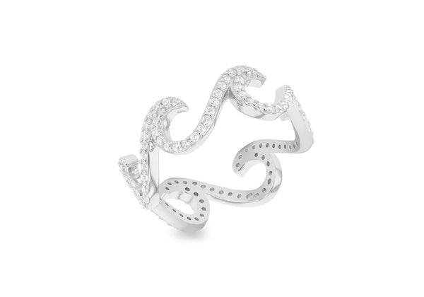 Sterling Silver White Zirconia Wave Ring
