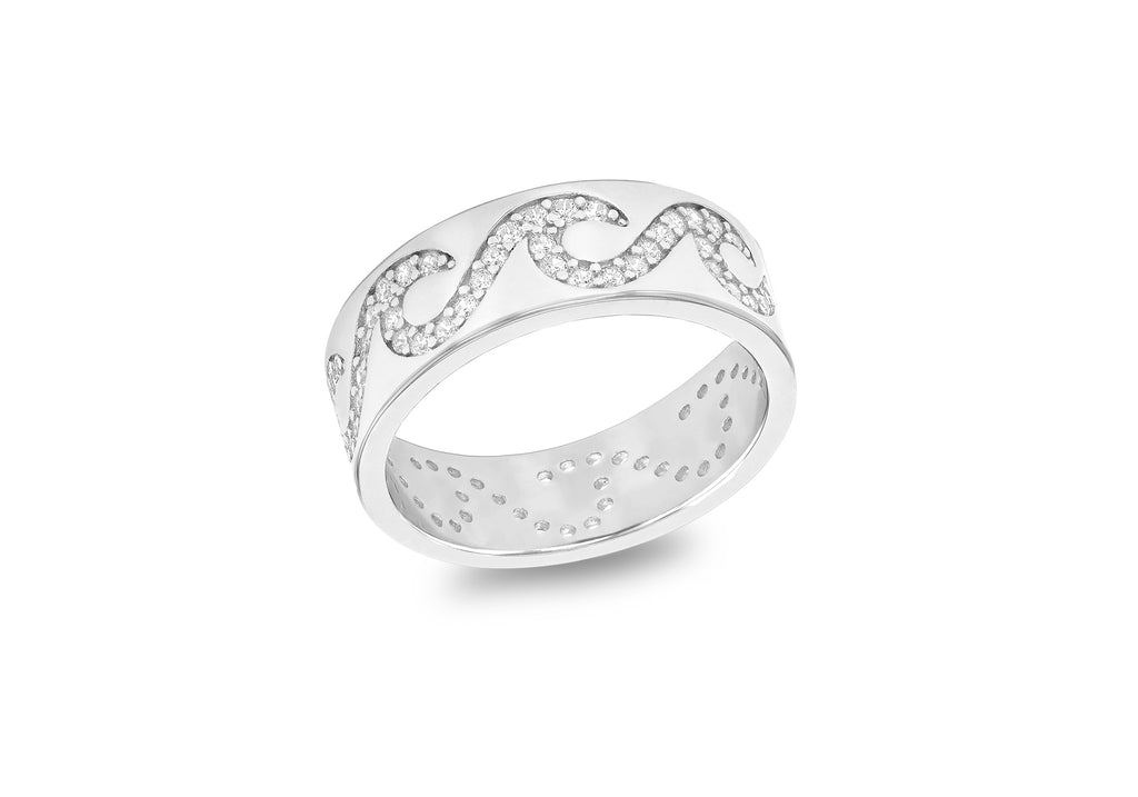 Sterling Silver White Zirconia Wave Band Ring