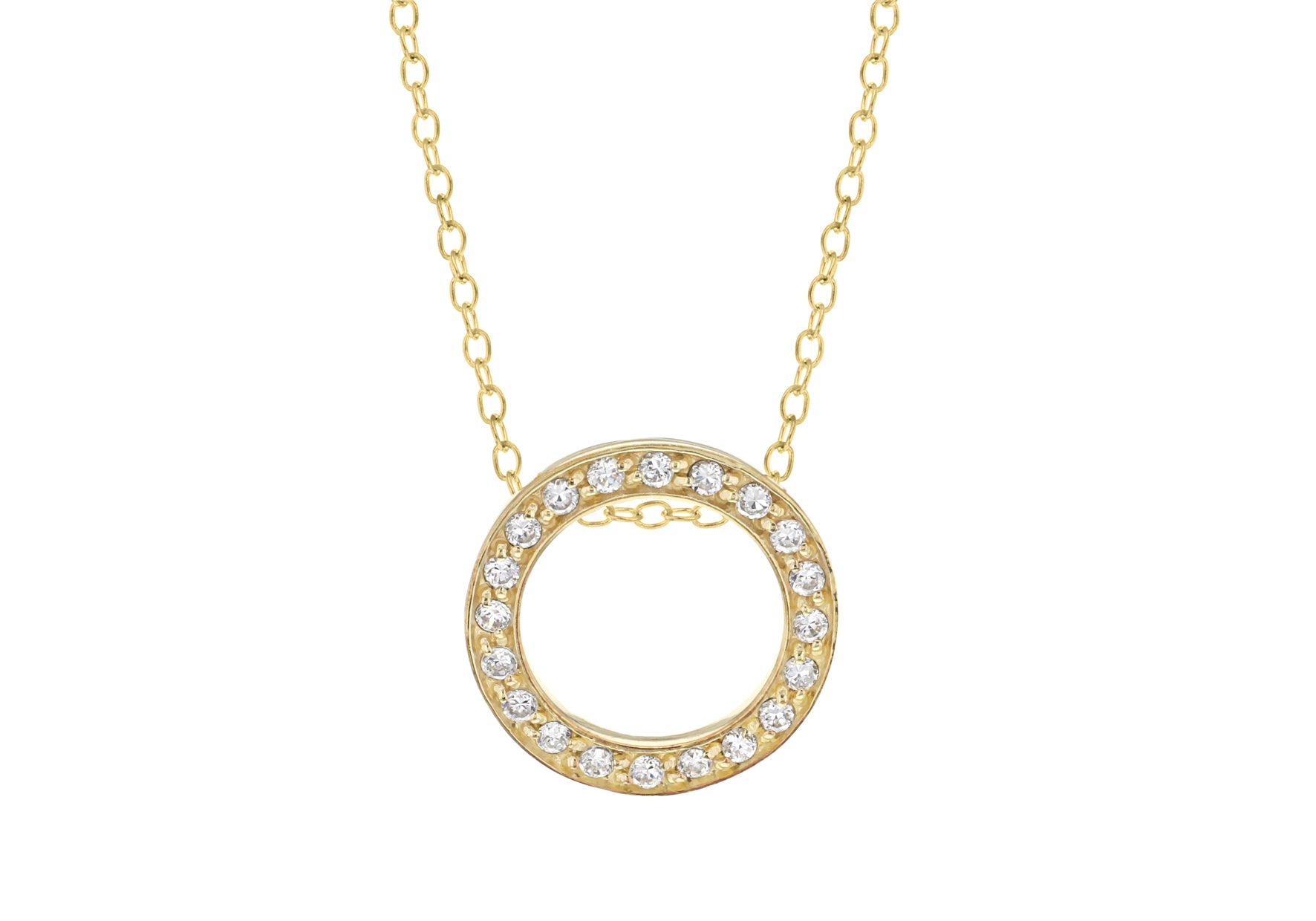 Sterling Silver Gold Plated Zirconia Set Open Circle Necklace