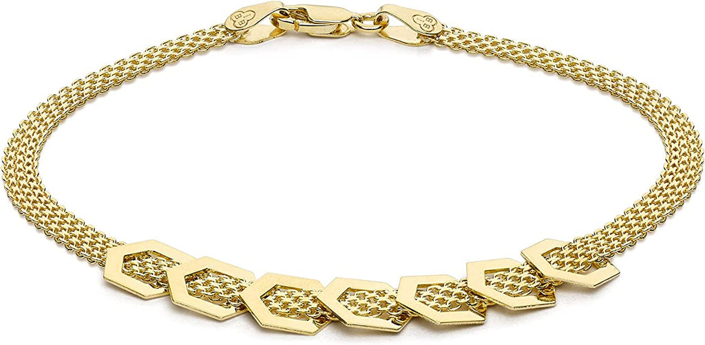 9ct Yellow Gold Lucky Seven Hex Bismark Bracelet