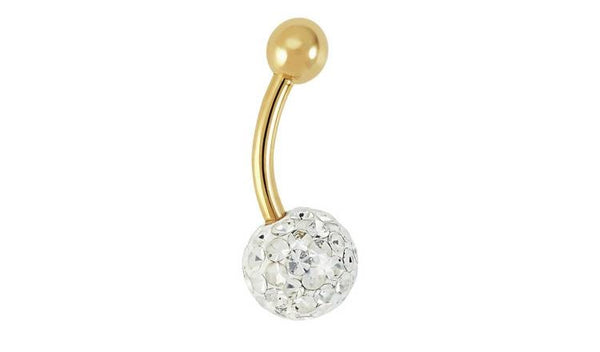 9ct Yellow Gold Round White Crystal Belly Bar