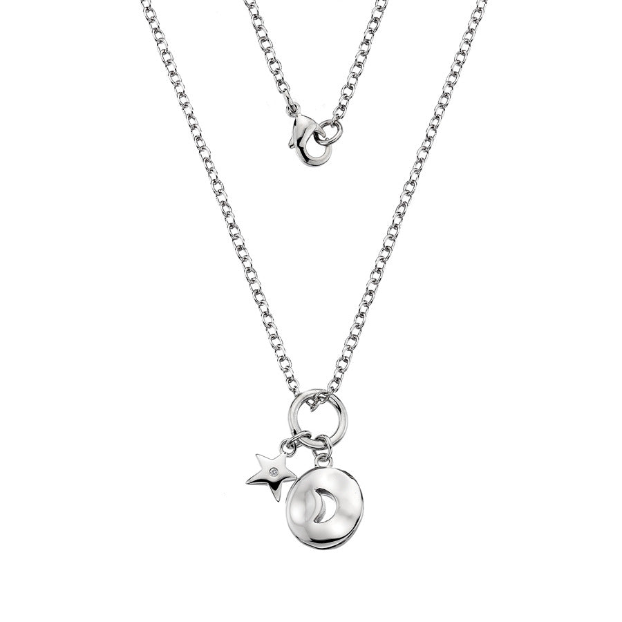 Moon & Star Pendant Necklace Hand-Set With A Diamond Accent