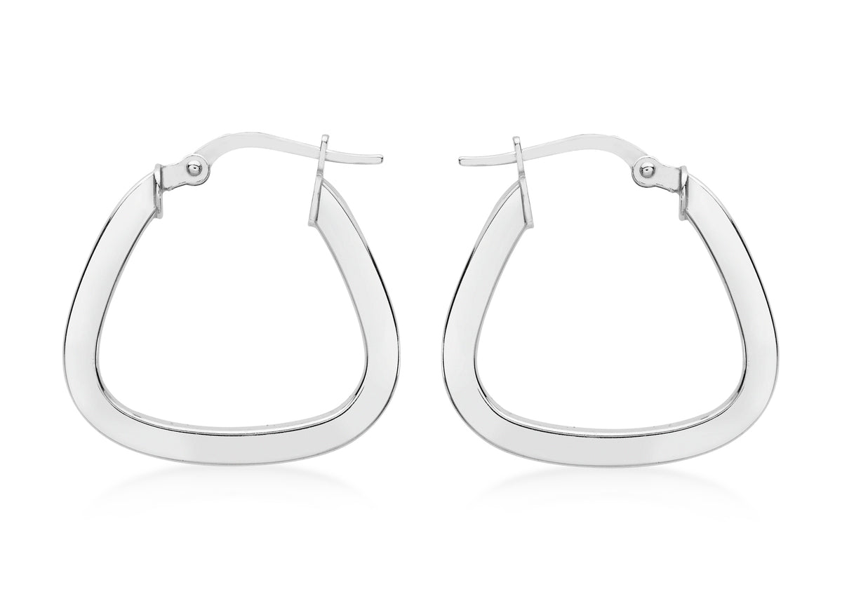 9ct White Gold Soft Triangle Flat Creole Earrings