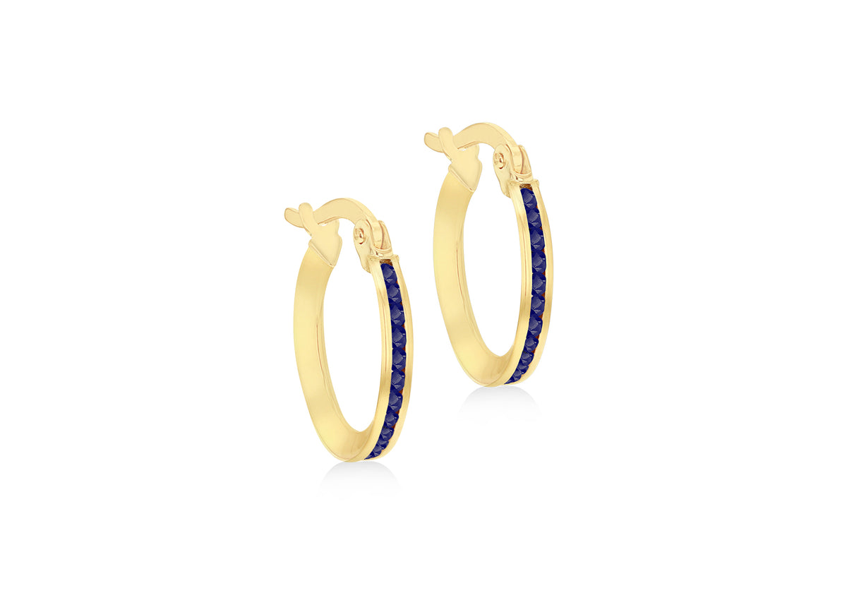 9ct Yellow Gold Blue Zirconia Channel Set Slim Hoop Earrings