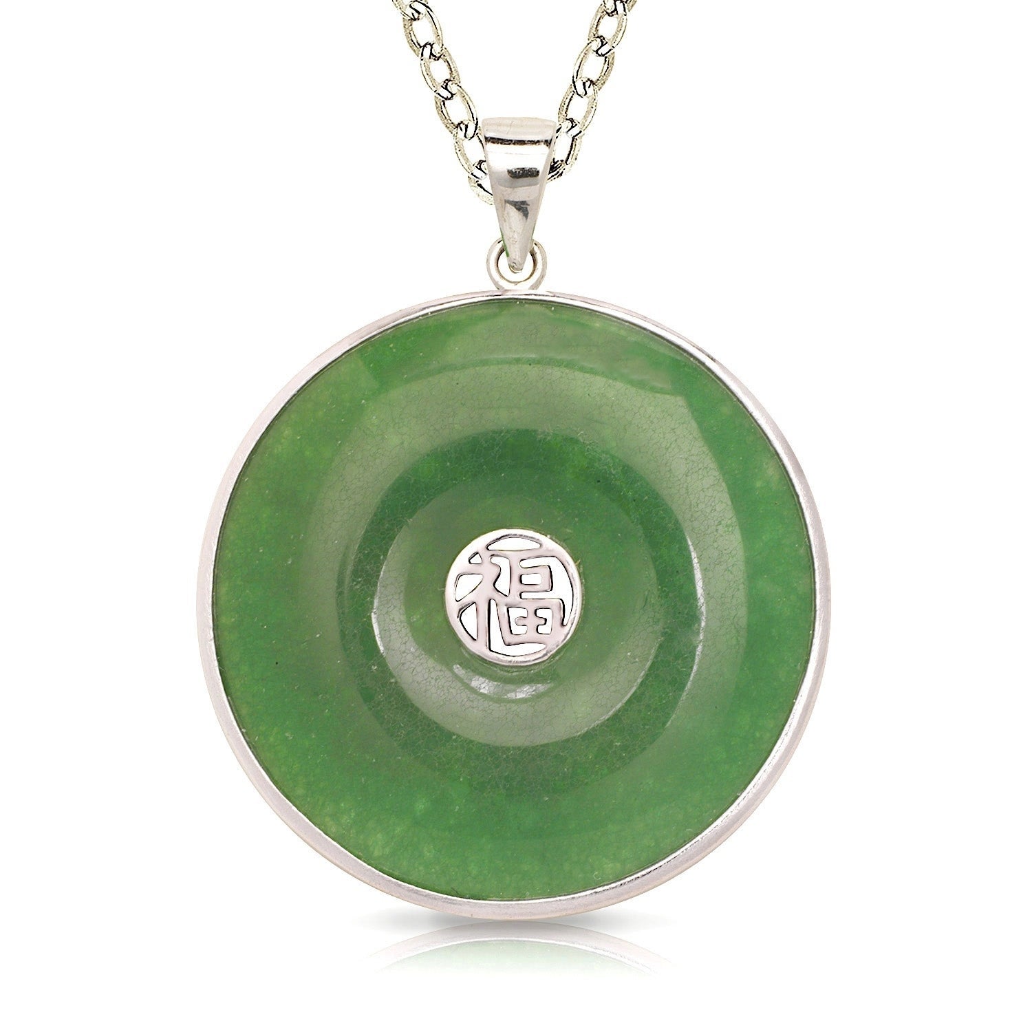 Sterling Silver Green Jade Circle Pendant