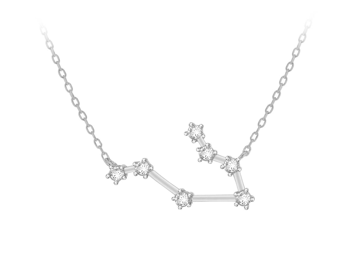 Sterling Silver Rhodium Plated Zirconia Set Gemini Star Constellation Necklace