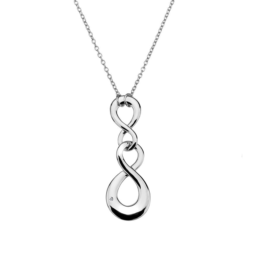 Double Figure of Eight Pendant Necklace Hand-Set With A Diamond Accent