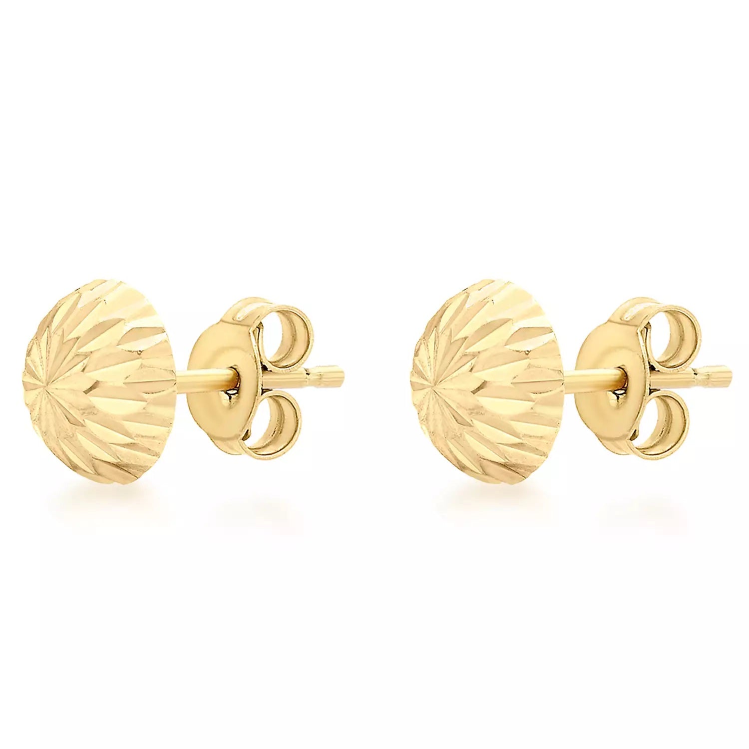 9ct Yellow Gold 10mm Diamond Cut Half Ball Stud Earrings