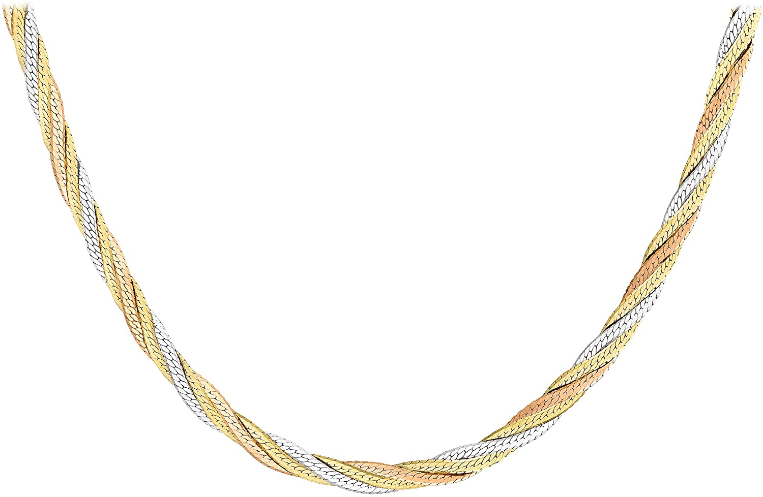 9ct 3-Tone Gold Four Plait Herringbone Chain