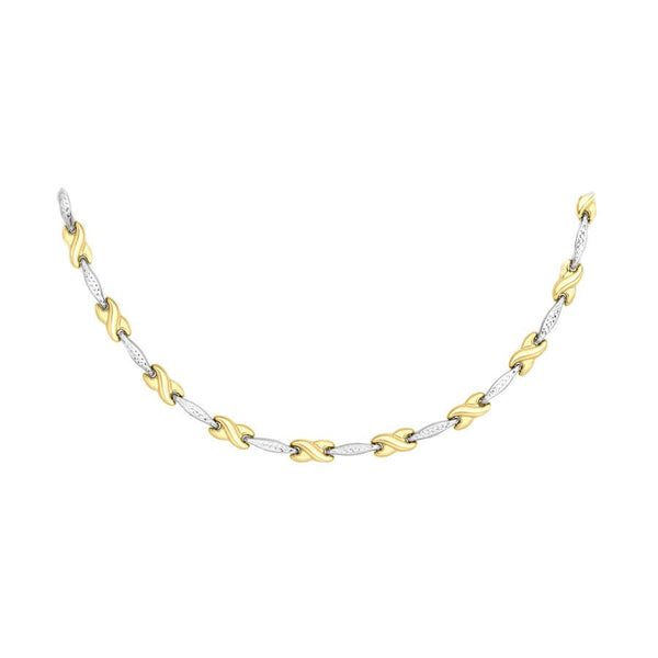 9ct 2-Tone Gold Diamond Cut Bar Kisses Necklace