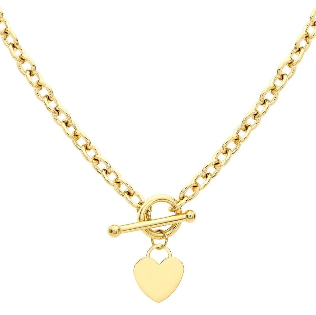 9ct Yellow Gold Heart Tag T-Bar Oval Belcher Chain
