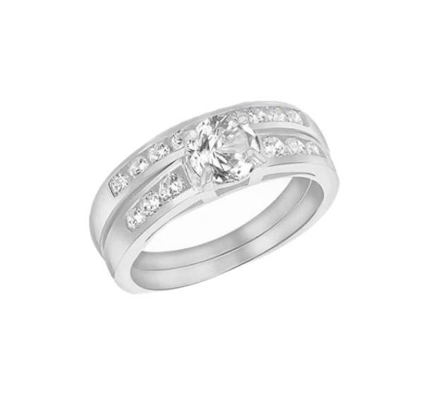 Sterling Silver Zirconia Engagement and Wedding Band Rings
