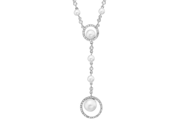 18ct White Gold 0.34ct Diamond and Freshwater Pearl Drop Necklace