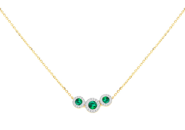 9ct Yellow Gold Diamond and Emerald Trilogy Pendant