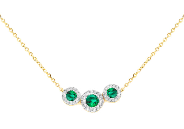 9ct Yellow Gold Diamond and Emerald Trilogy Pendant