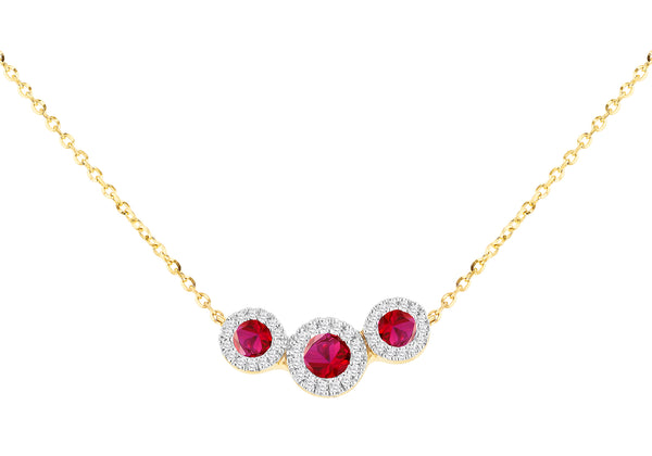 9ct Yellow Gold Ruby and Diamond Trilogy Pendant