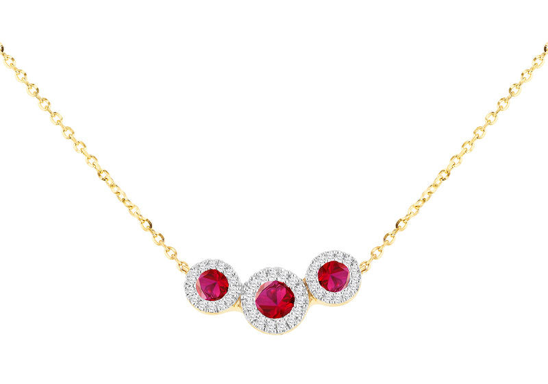 9ct Yellow Gold Ruby and Diamond Trilogy Pendant