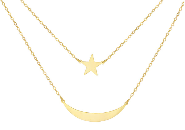 9ct Yellow Gold Moon and Star Layer Necklace