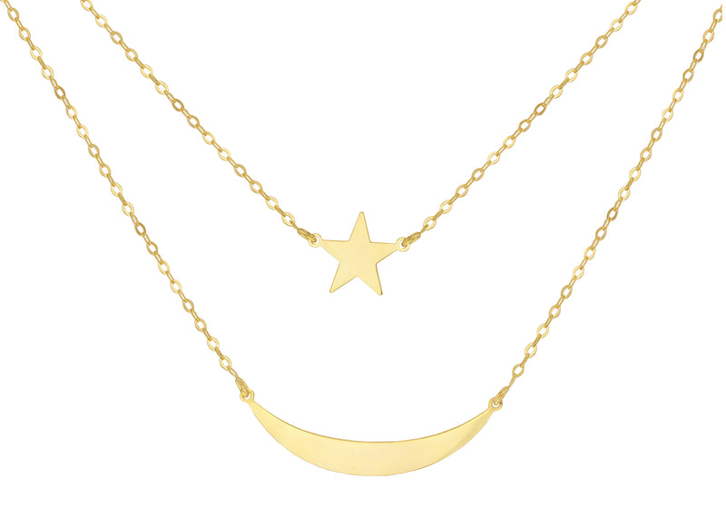 9ct Yellow Gold Moon and Star Layer Necklace