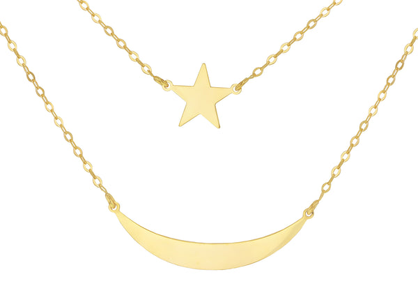 9ct Yellow Gold Moon and Star Layer Necklace