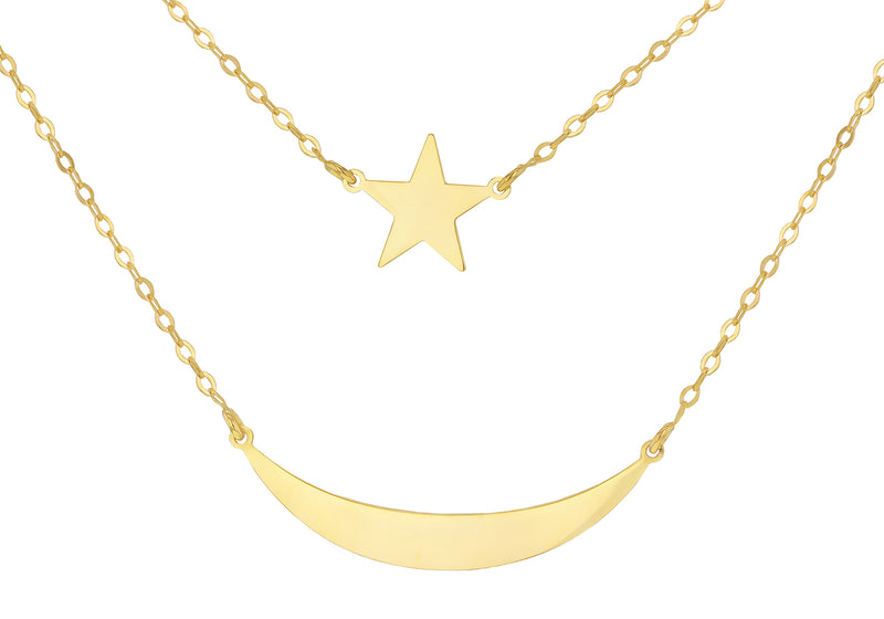 9ct Yellow Gold Moon and Star Layer Necklace