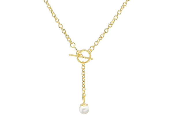 9ct Yellow Gold Freshwater Pearl T-Bar Drop Pendant