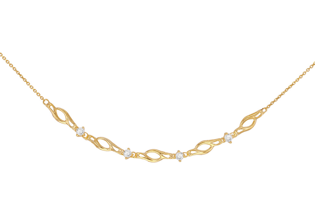 9ct Yellow Gold White Zirconia Twist Curve Necklace