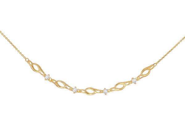 9ct Yellow Gold White Zirconia Twist Curve Necklace