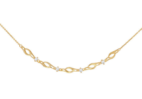 9ct Yellow Gold White Zirconia Twist Curve Necklace