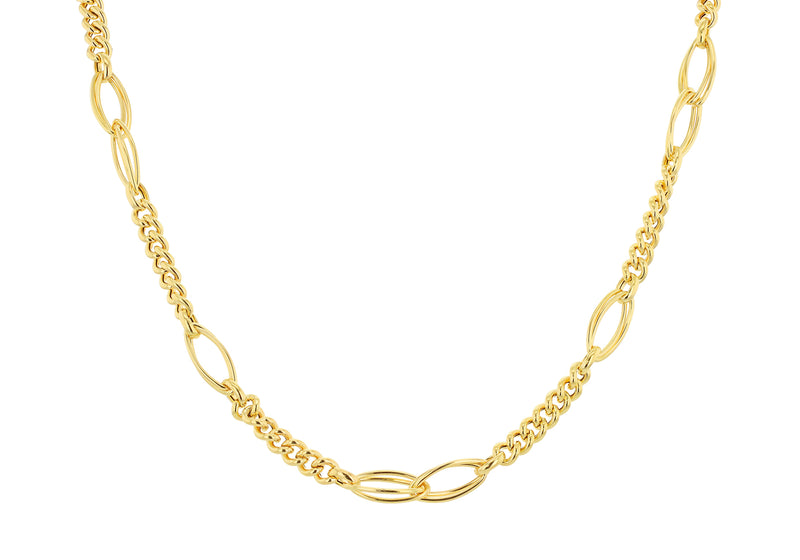 9ct Yellow Gold Fancy Curb Double Oval Links Necklace