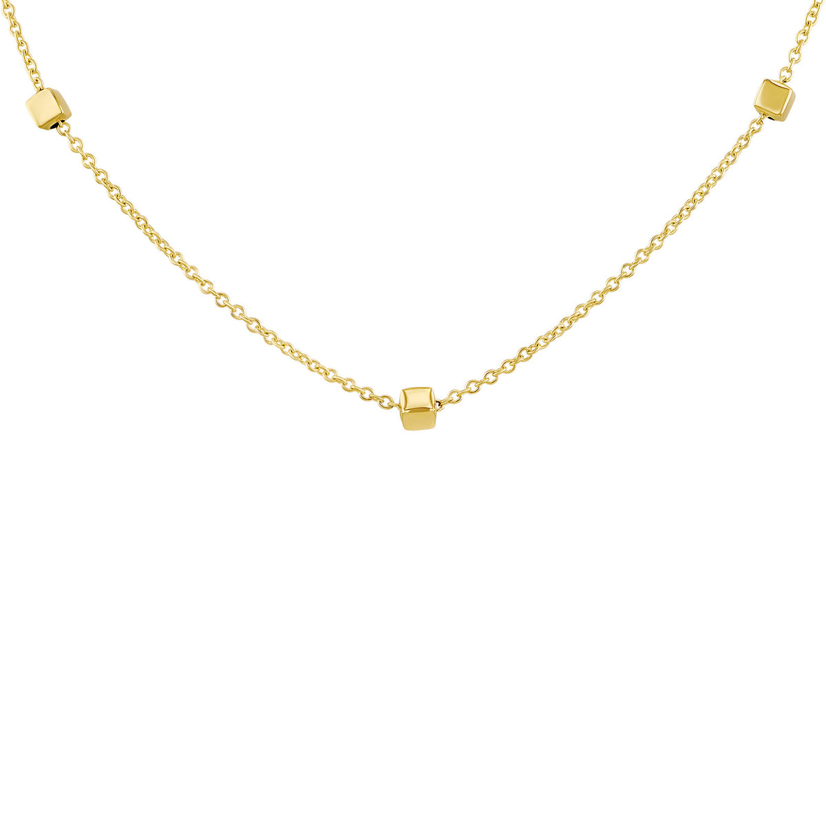 9ct Yellow Gold Square Pebble Station Necklace