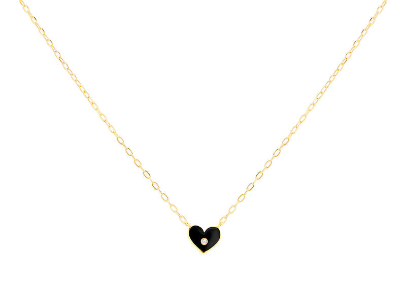 9ct Yellow Gold Diamond Set Black Heart Pendant