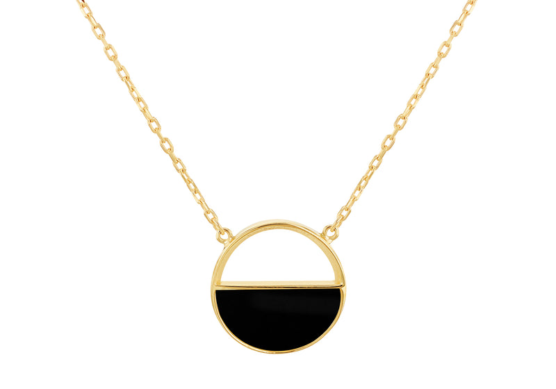 9ct Yellow Gold Black Onyx Crescent Pendant