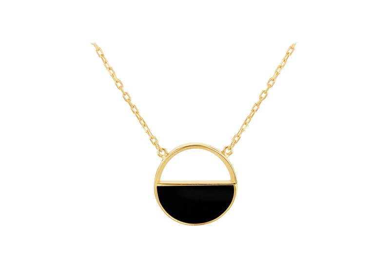 9ct Yellow Gold Black Onyx Crescent Pendant