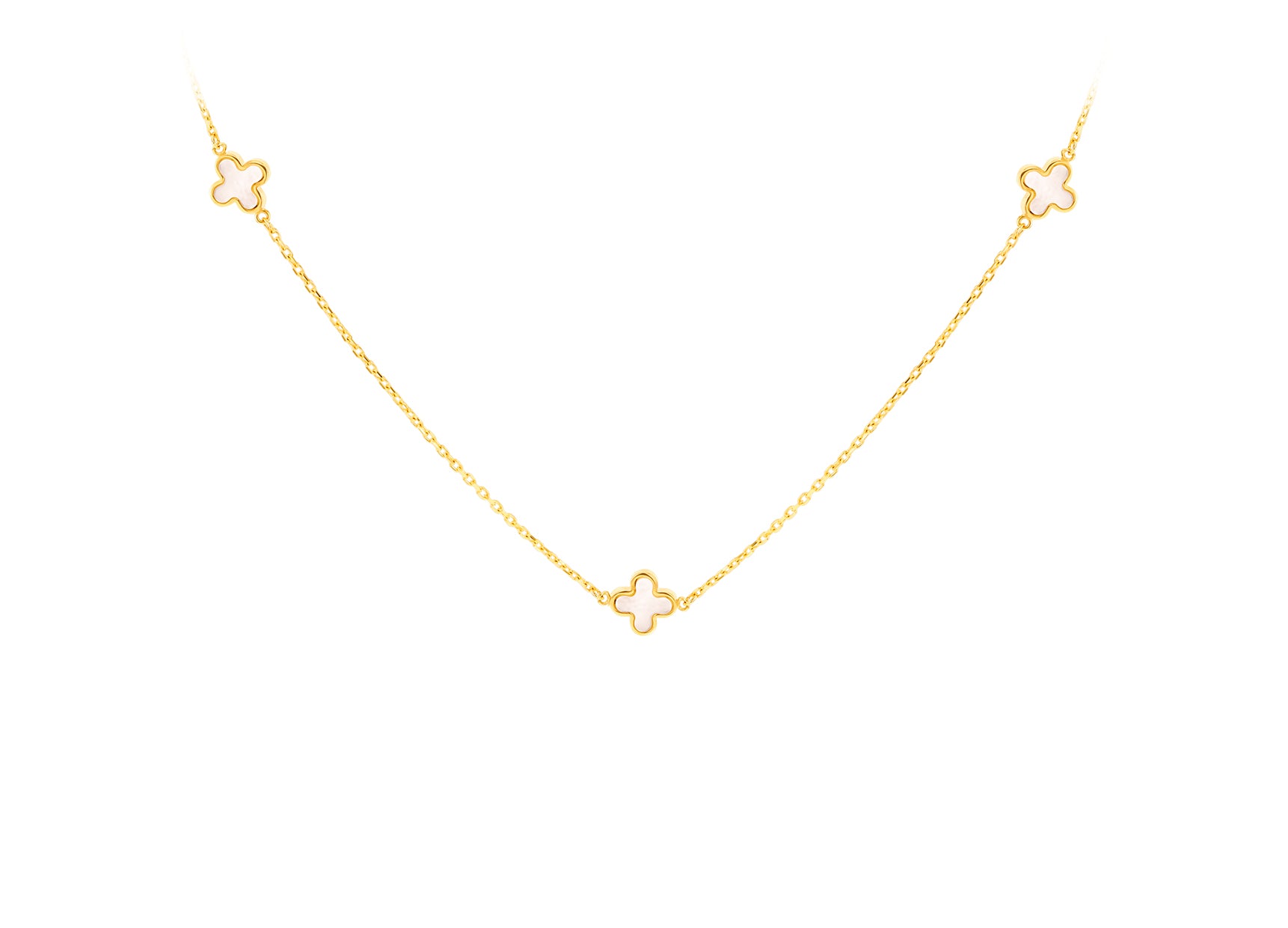 9ct Yellow Gold Mother of Pearl Clover Necklace
