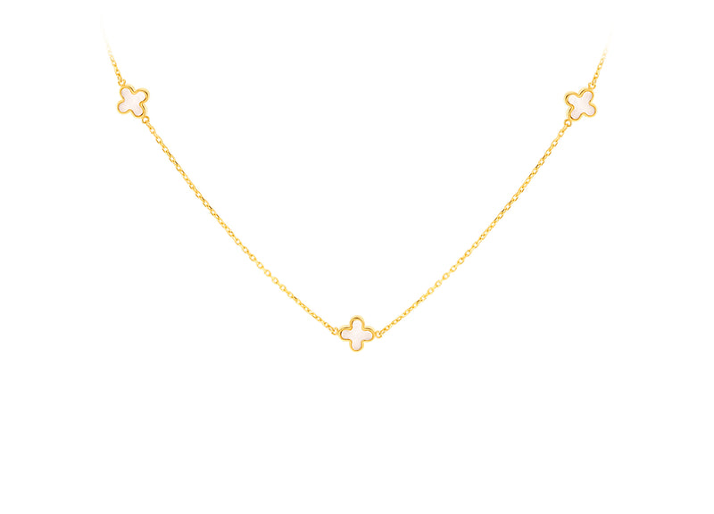 9ct Yellow Gold Mother of Pearl Clover Necklace