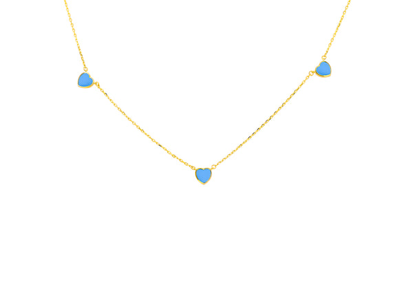 9ct Yellow Gold Turquoise Heart Petal Necklace